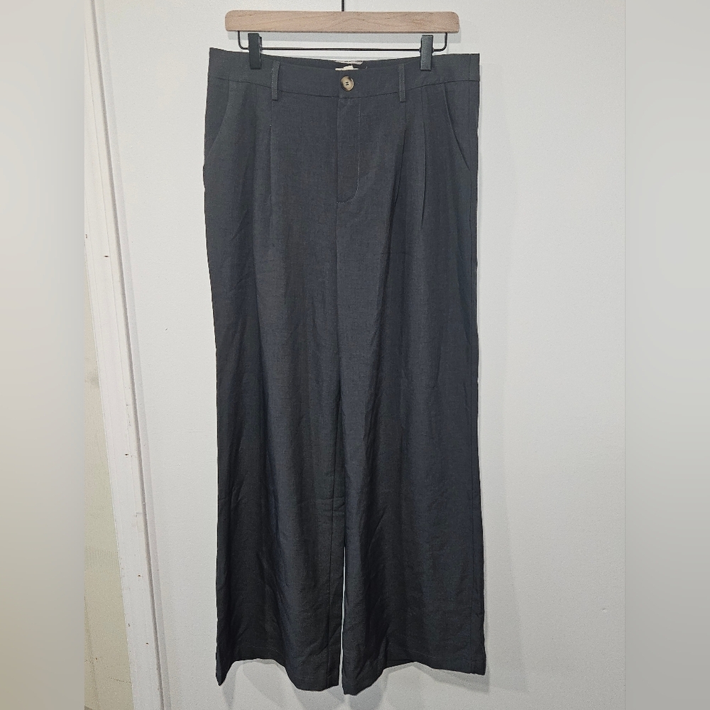 NWT Ee:some Chic Women's Charcoal Gray Wide-Leg Trousers Size Large